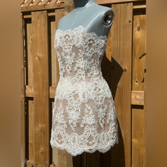 🆕 BRONX & BANCO 🧿 NWOT Maraya Blanc Lace Mini Dress, Sz S US 4 - Picture 4 of 16